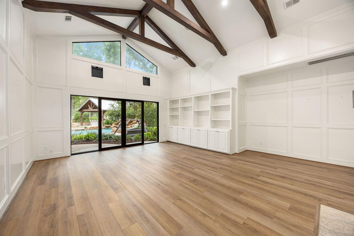 Empty room, Interior, Wooden Beams, Wood Texture Flooring
