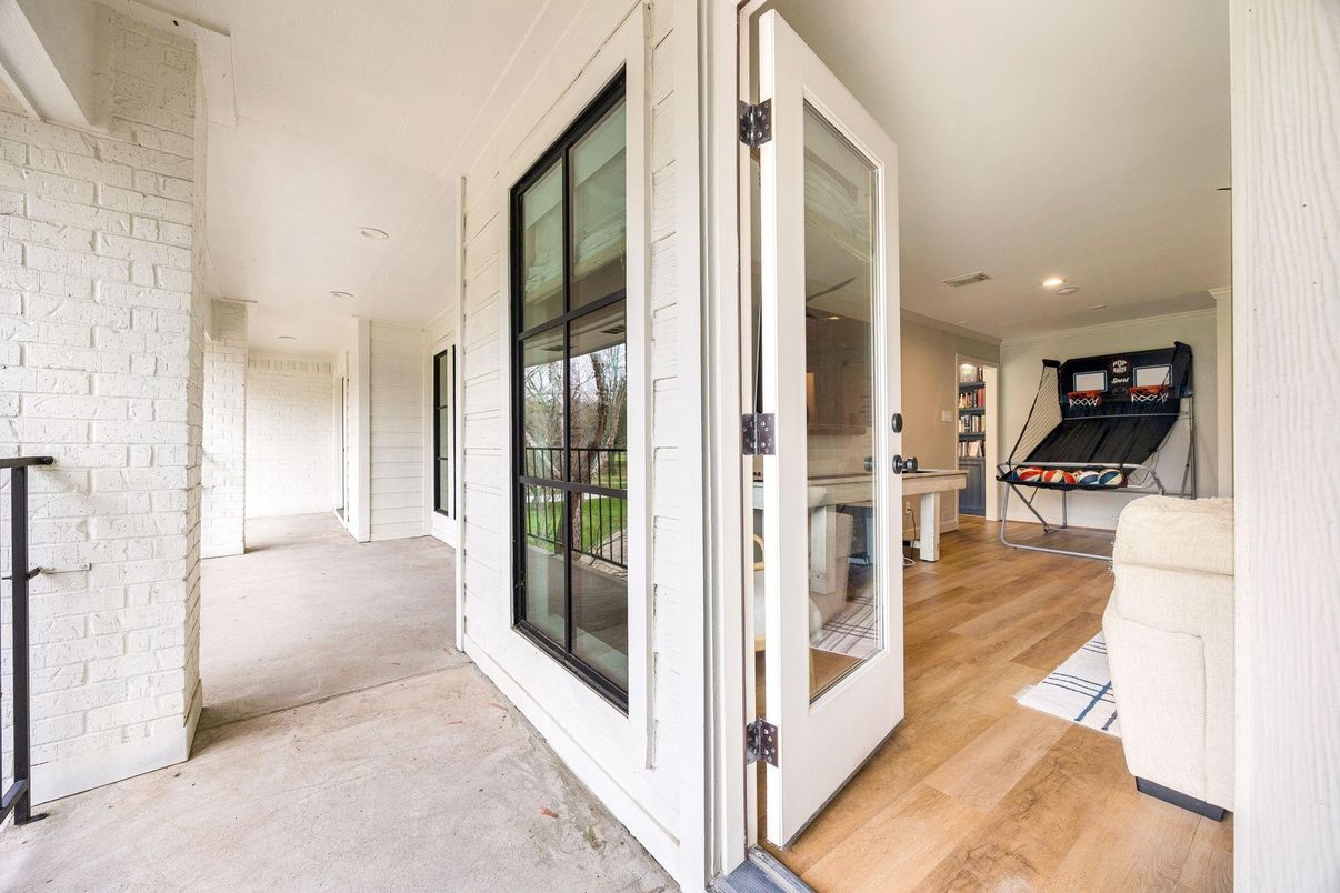 Interior, Recessed Lighting, Stone Walls, Wood Texture Flooring