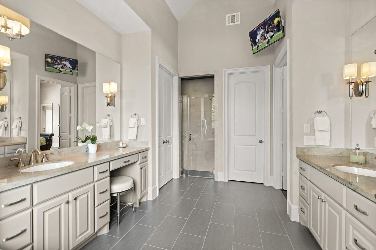 Bathroom, Dual Sink Vanities, Glass Shower, Interior
