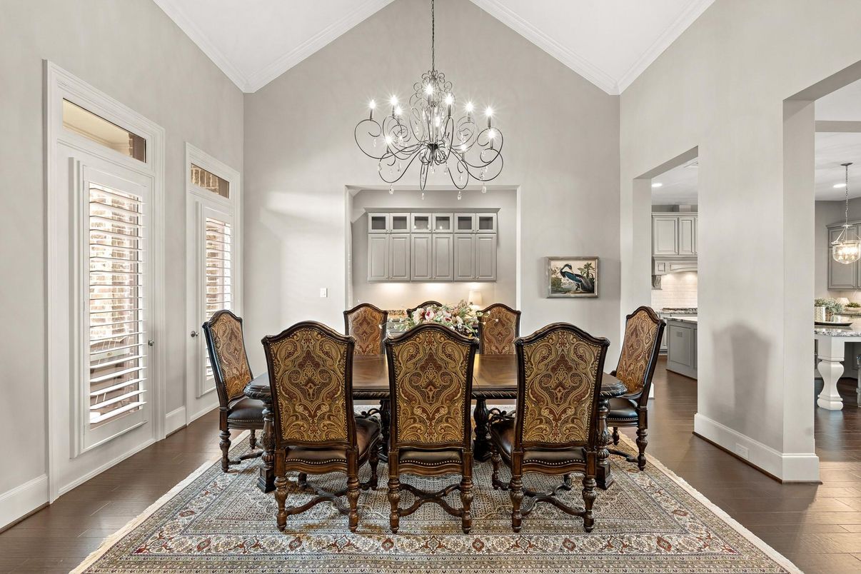 Chandelier, Dining room, Interior, Wood Texture Flooring