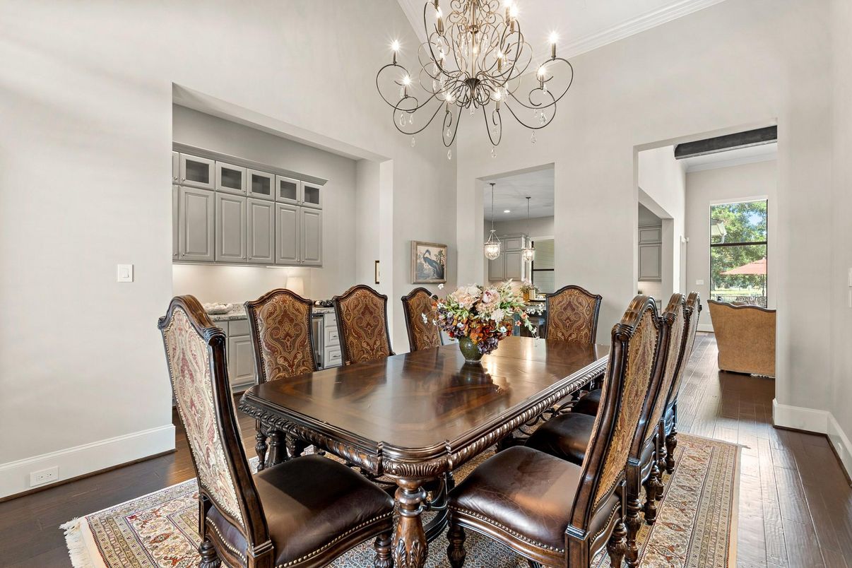 Chandelier, Dining room, Interior, Wood Texture Flooring