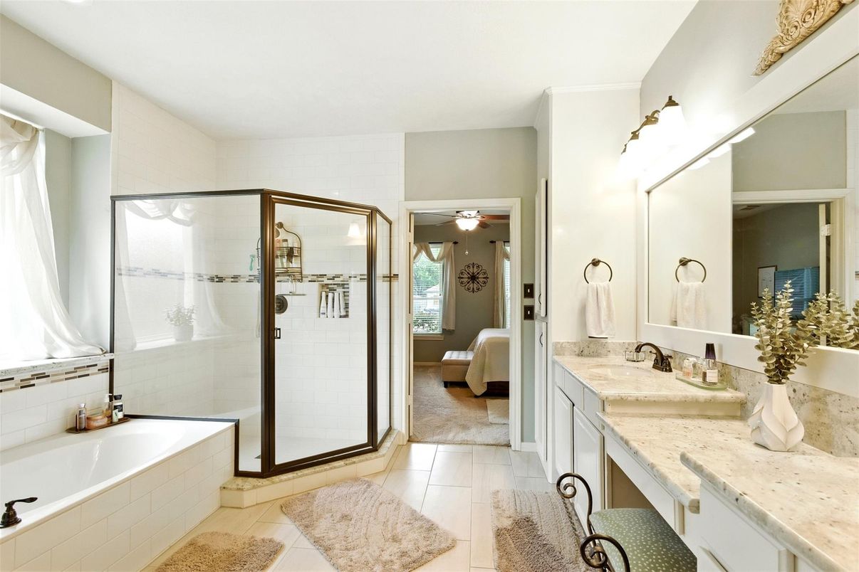 Bathroom, Dual Sink Vanities, Glass Shower, Interior