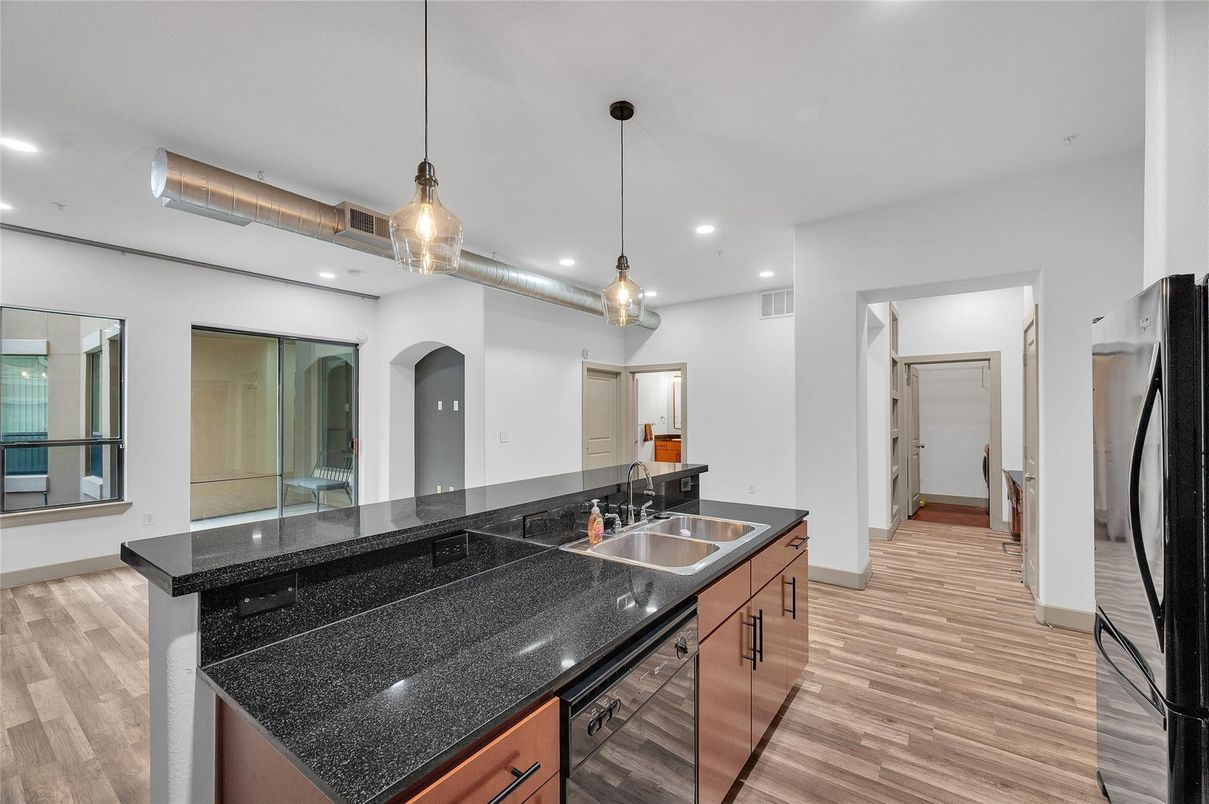 Interior, Kitchen, Pendant Lights, Recessed Lighting, Wood Texture Flooring