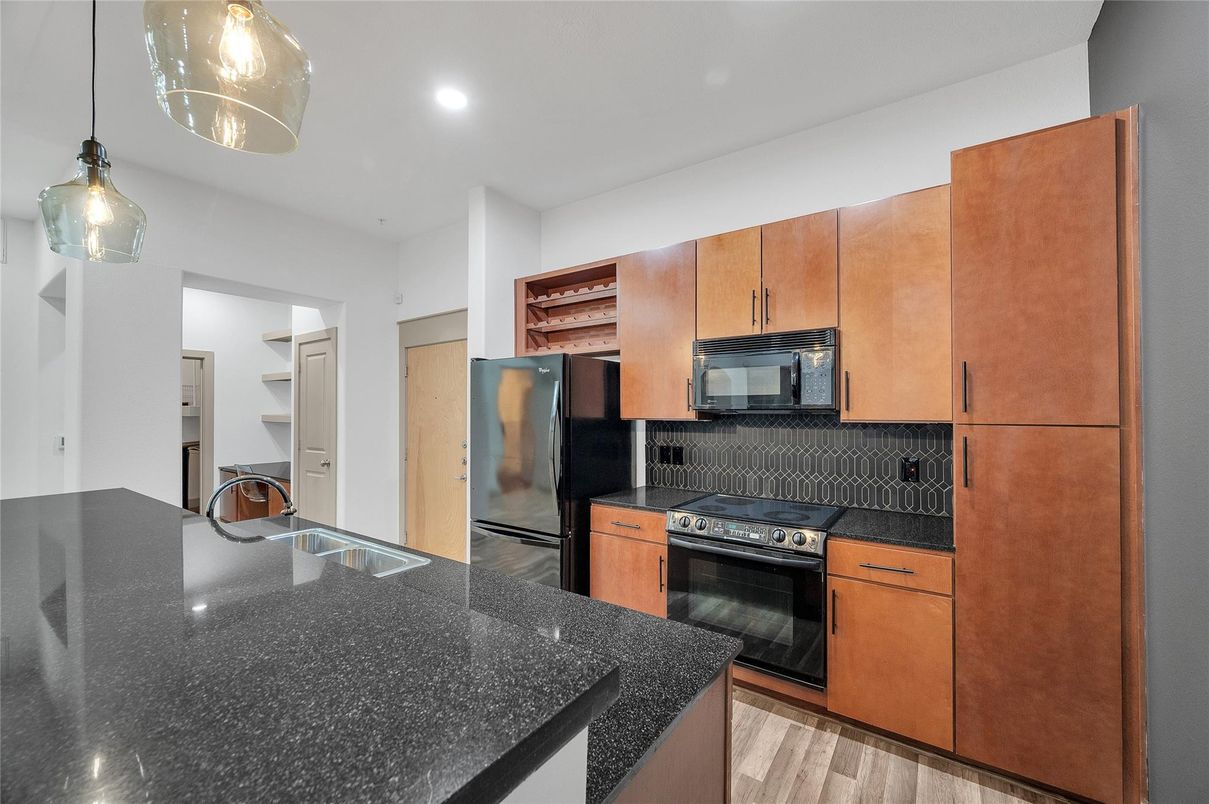 Interior, Kitchen, Pendant Lights, Recessed Lighting, Wood Texture Flooring