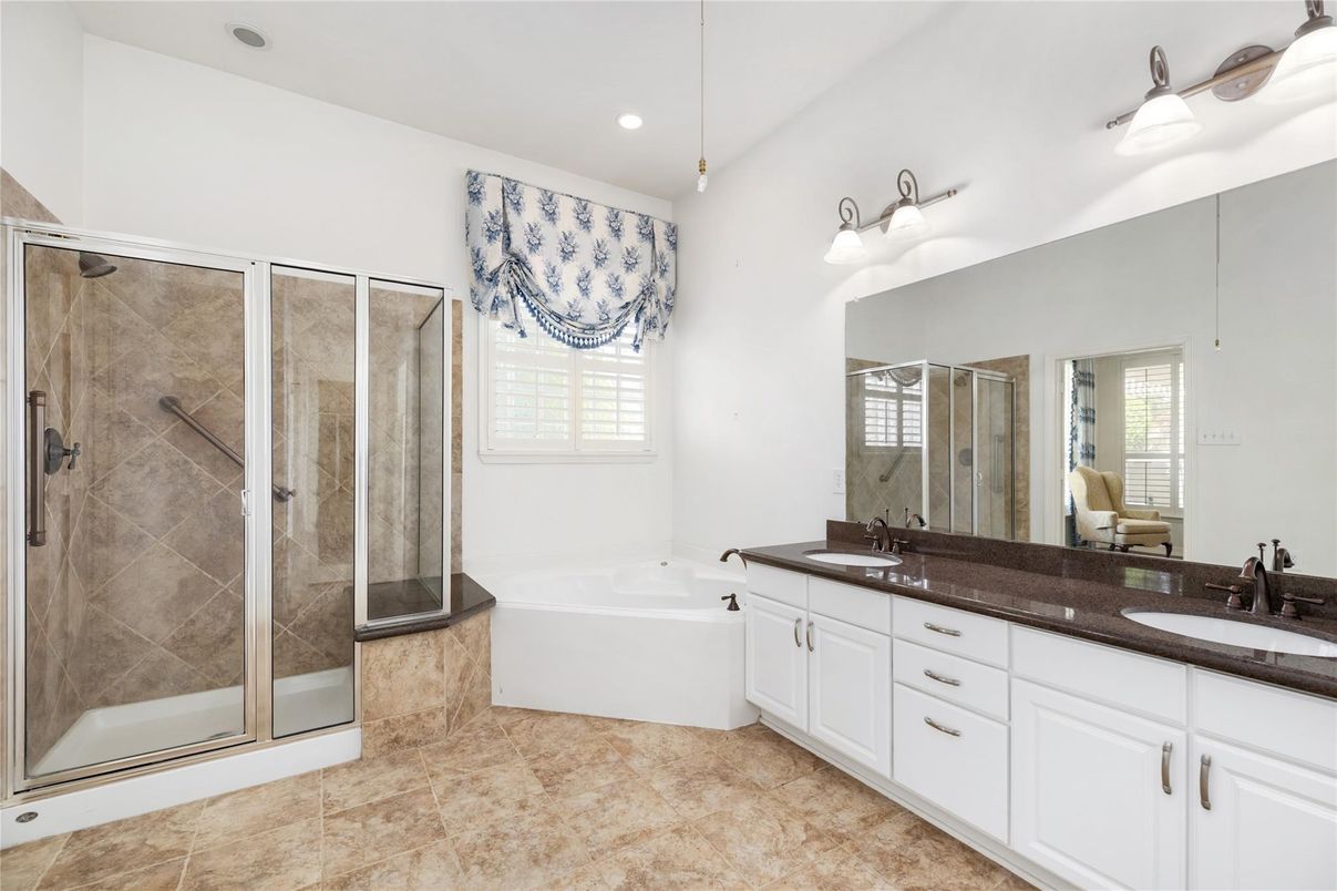 Bathroom, Dual Sink Vanities, Glass Shower, Interior, Recessed Lighting