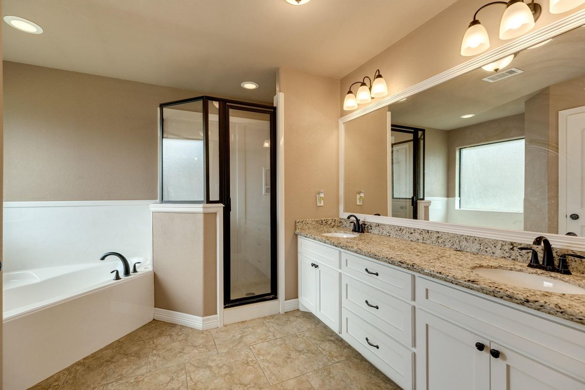 Bathroom, Dual Sink Vanities, Glass Shower, Interior, Recessed Lighting