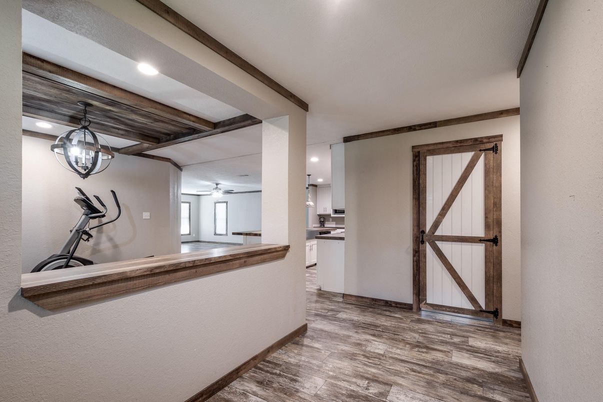 Interior, Kitchen, Pendant Lights, Recessed Lighting, Wooden Beams, Wood Texture Flooring