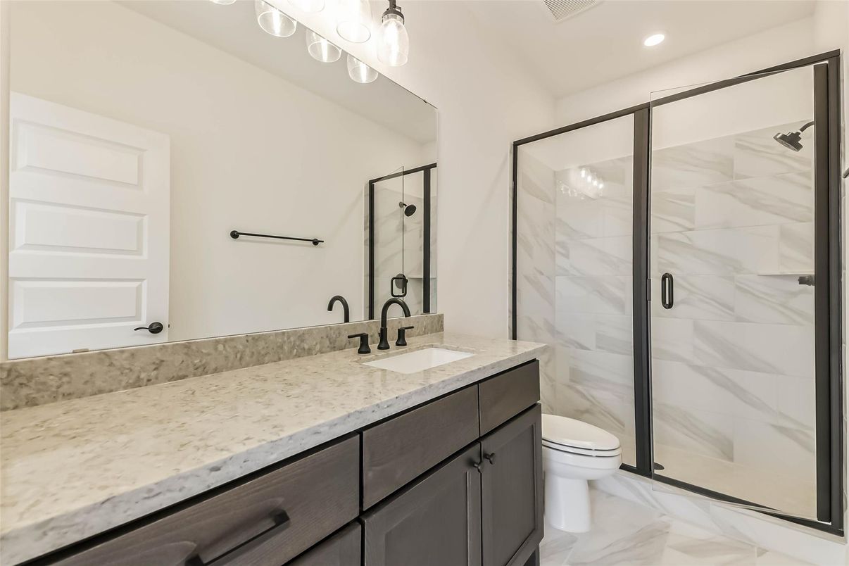 Bathroom, Glass Shower, Interior, Marble, Marble Walls, Recessed Lighting