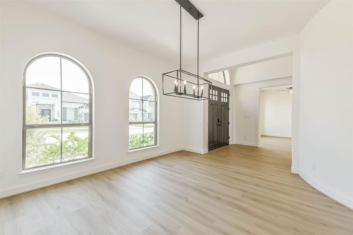 Chandelier, Empty room, Interior, Pendant Lights, Wood Texture Flooring