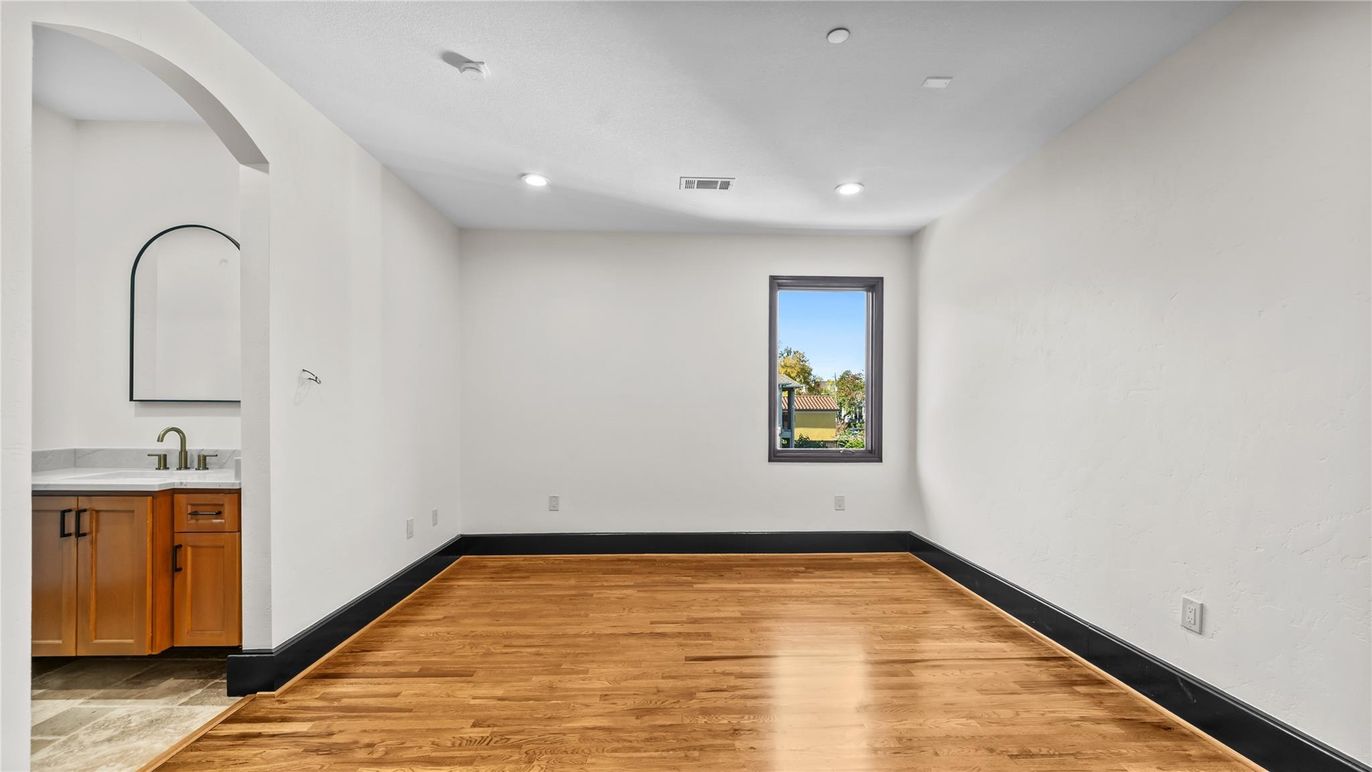 Bathroom, Empty room, Interior, Recessed Lighting, Wood Texture Flooring