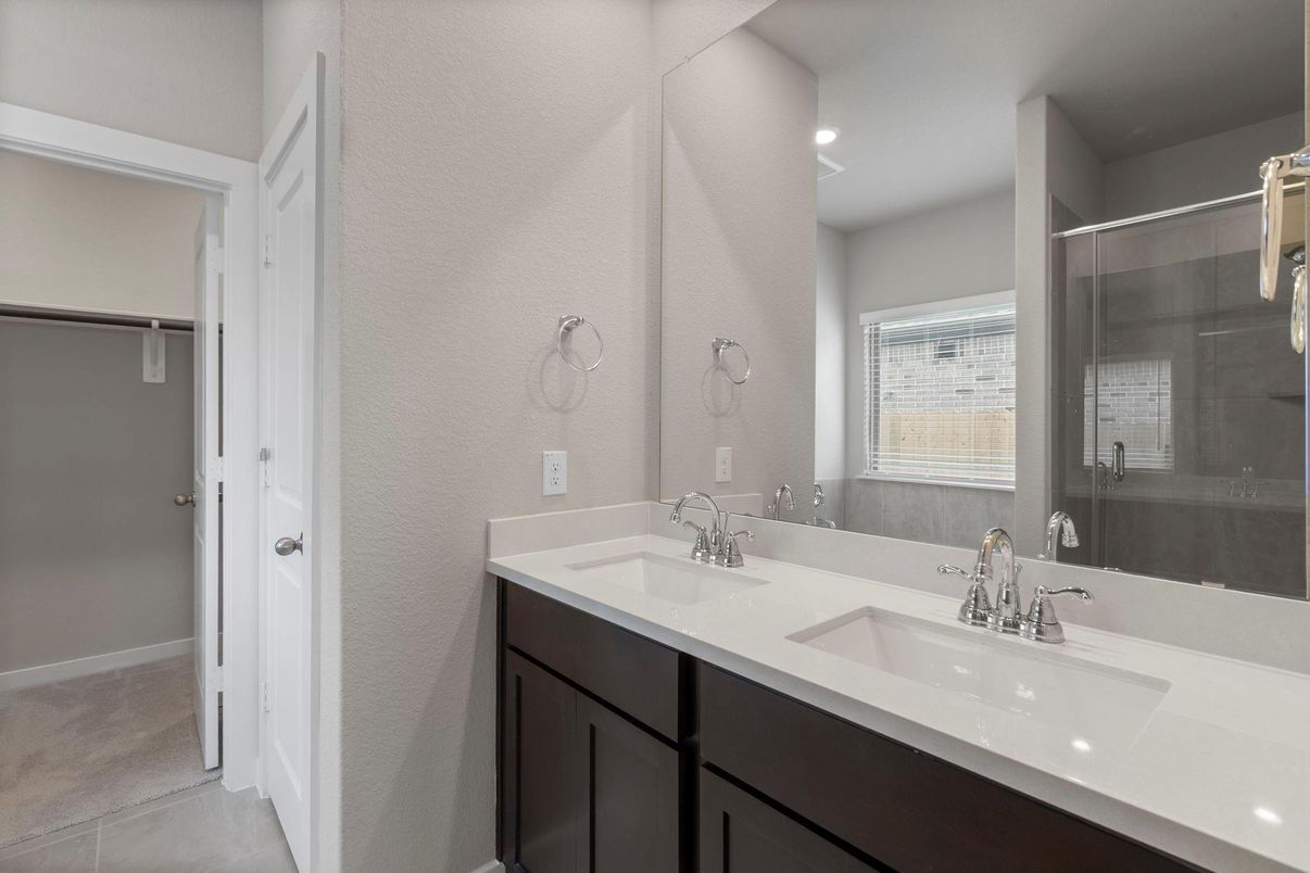 Bathroom, Dual Sink Vanities, Glass Shower, Interior, Recessed Lighting