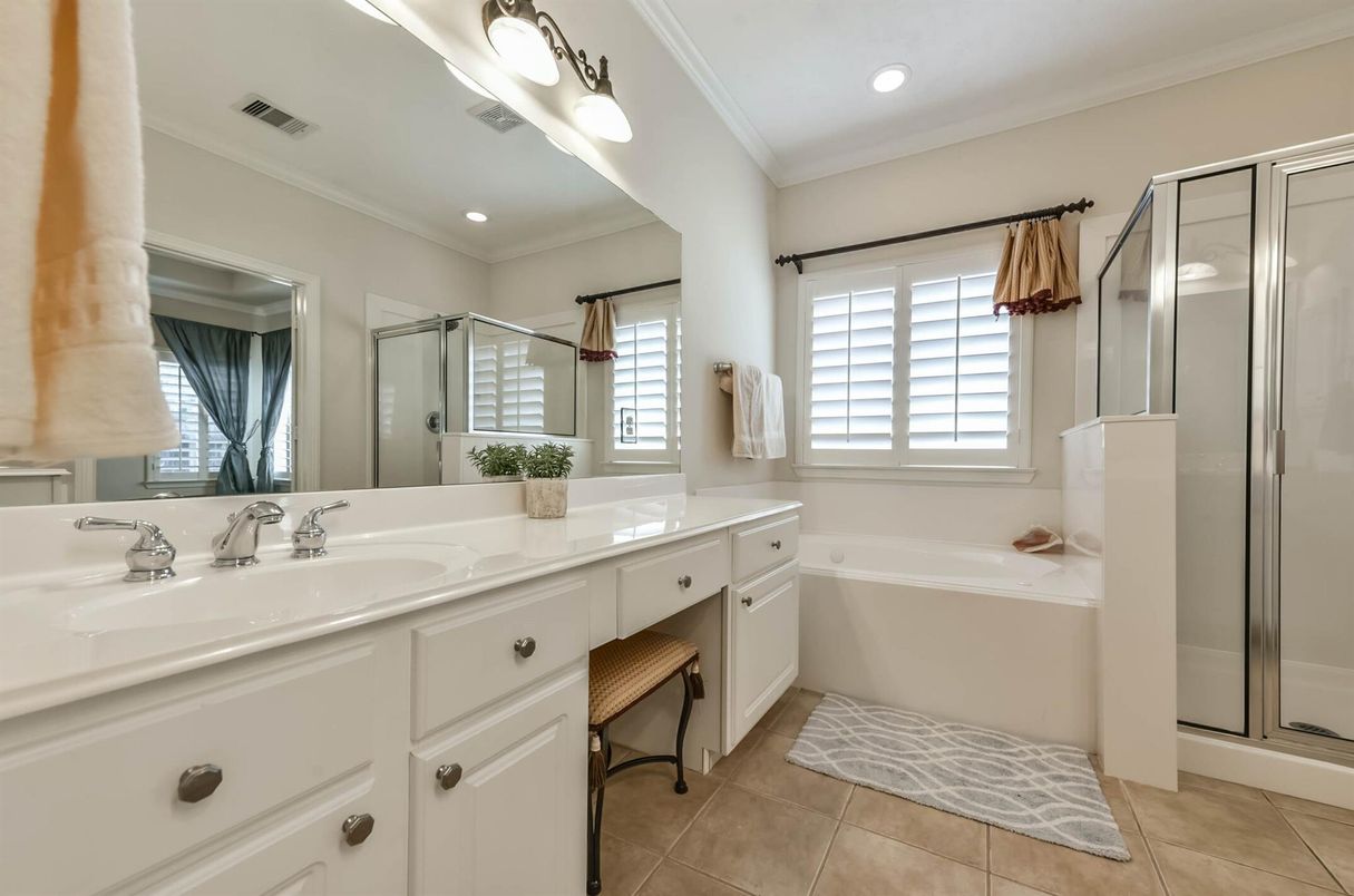 Bathroom, Dual Sink Vanities, Glass Shower, Interior, Recessed Lighting
