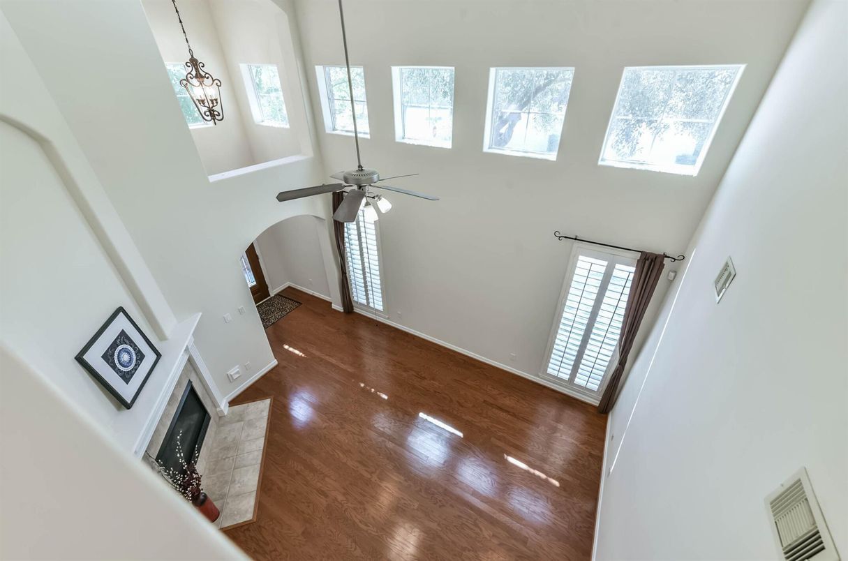Empty room, Fireplace, Interior, Pendant Lights, Wood Texture Flooring