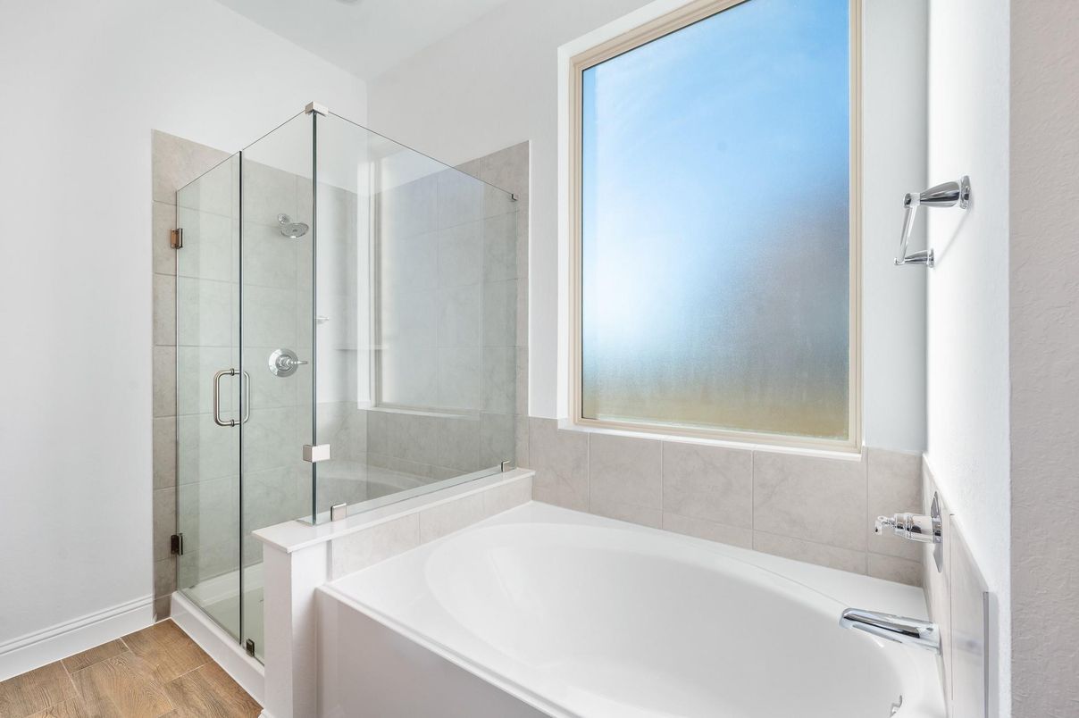 Bathroom, Glass Shower, Interior, Wood Texture Flooring