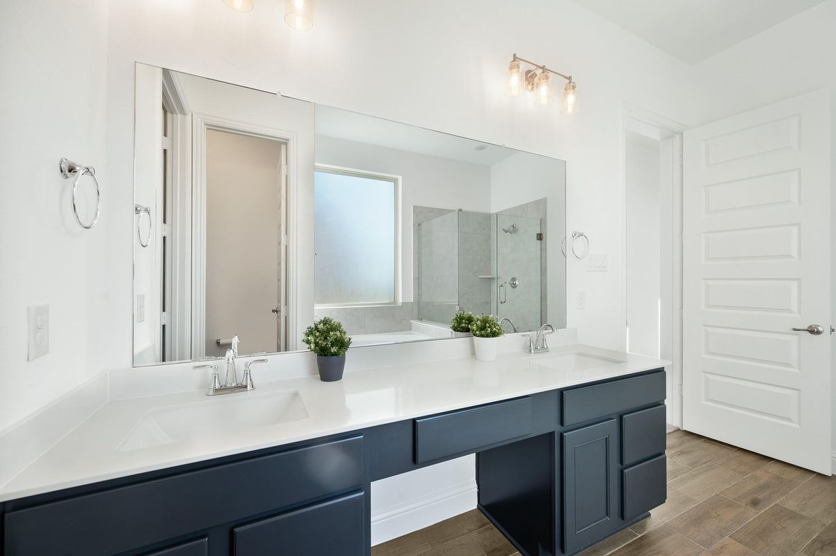 Bathroom, Dual Sink Vanities, Interior, Wood Texture Flooring