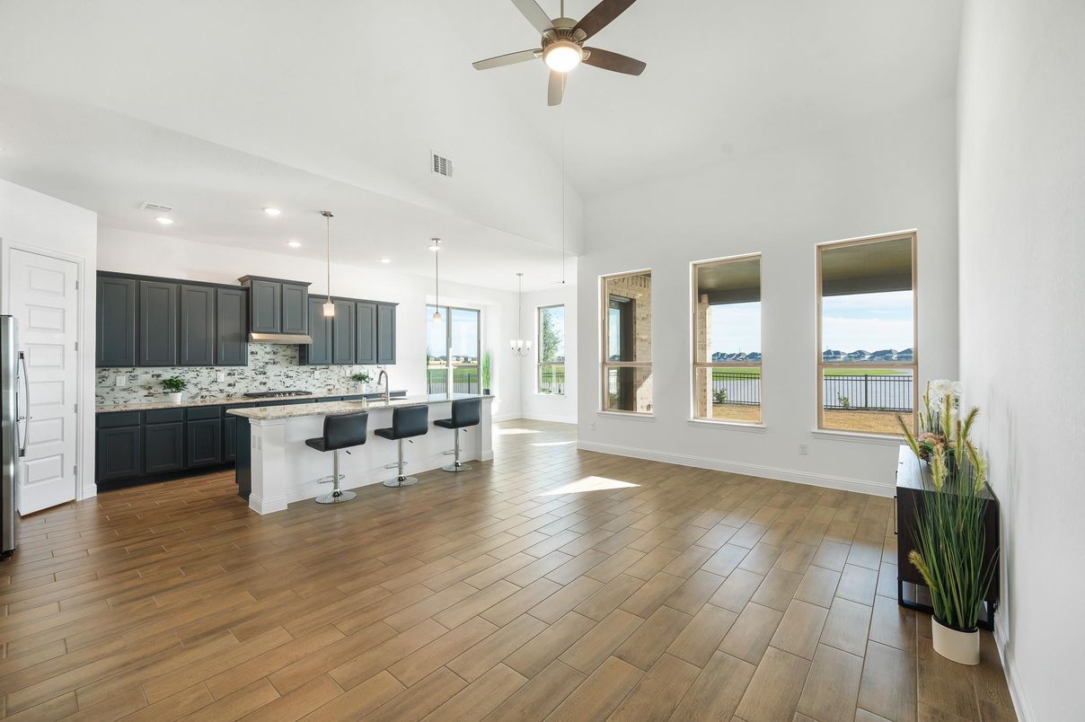 Interior, Kitchen, Pendant Lights, Recessed Lighting, Wood Texture Flooring