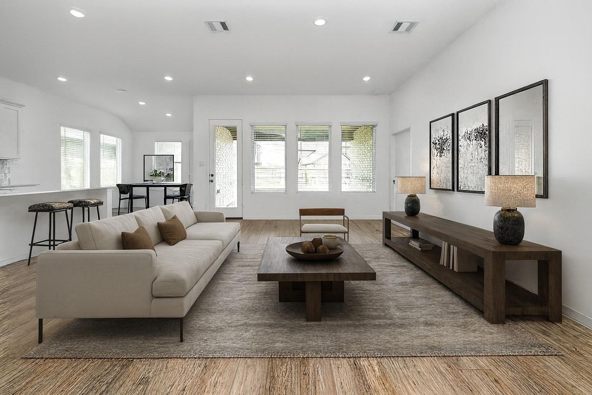Interior, Living room, Recessed Lighting, Wood Texture Flooring