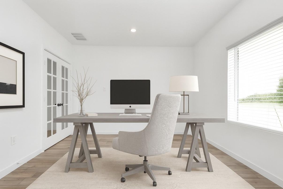 Home Office, Interior, Recessed Lighting, Wood Texture Flooring