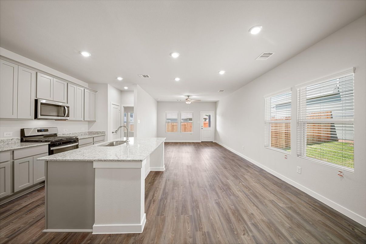 Interior, Kitchen, Recessed Lighting, Wood Texture Flooring