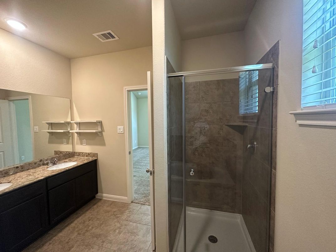 Bathroom, Dual Sink Vanities, Glass Shower, Interior, Recessed Lighting