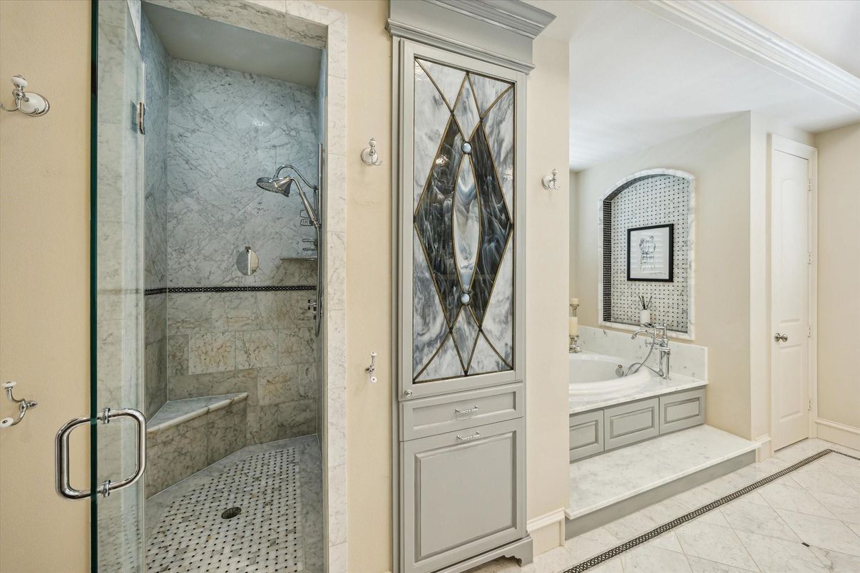 Bathroom, Glass Shower, Interior, Marble Walls