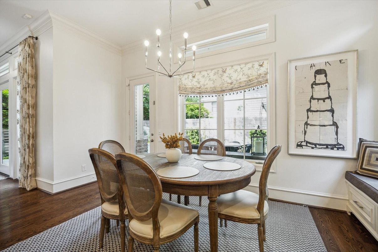 Chandelier, Dining room, Interior, Wood Texture Flooring