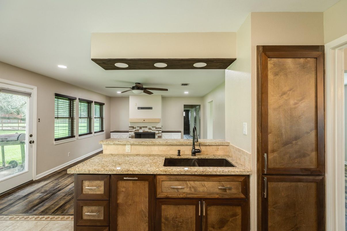 Interior, Kitchen, Recessed Lighting, Wood Texture Flooring