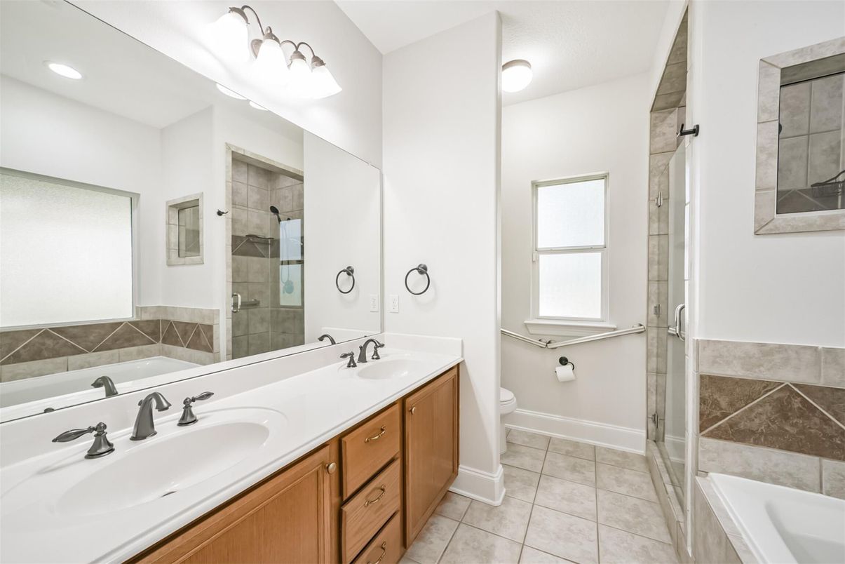 Bathroom, Dual Sink Vanities, Glass Shower, Interior, Recessed Lighting