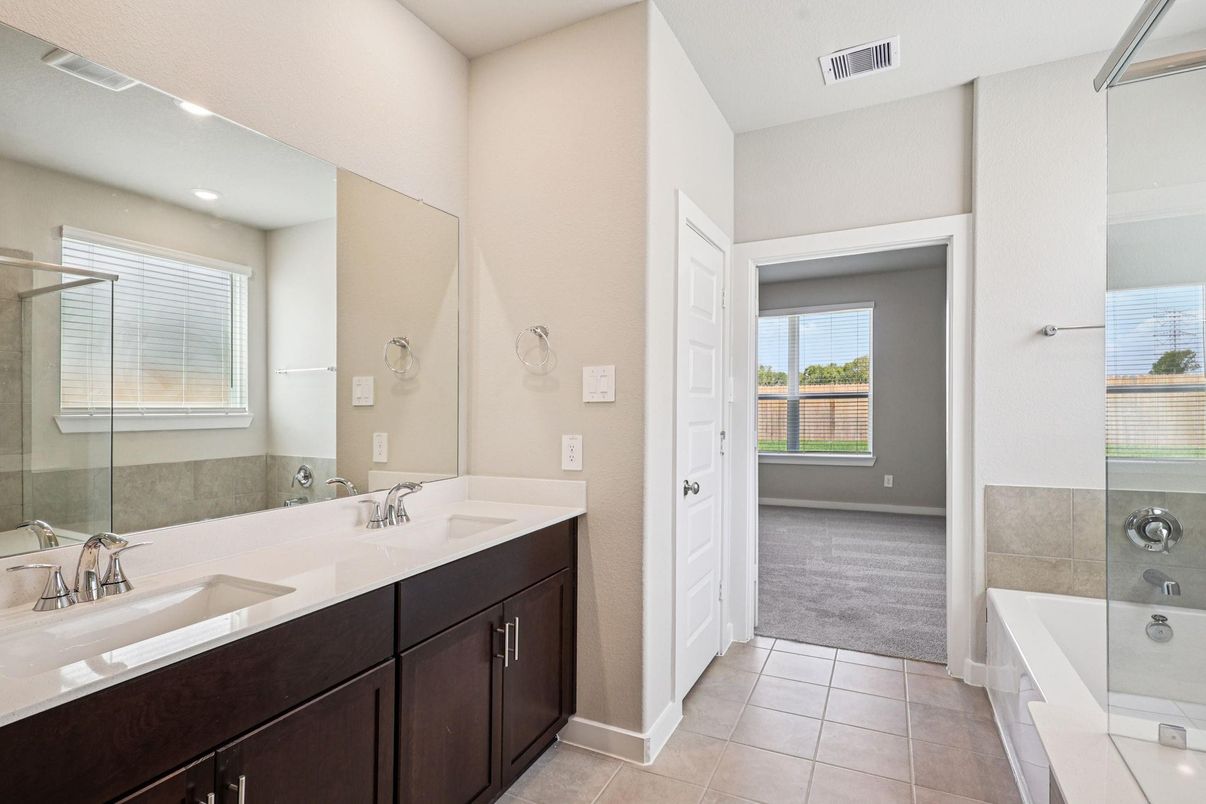 Bathroom, Dual Sink Vanities, Glass Shower, Interior, Recessed Lighting