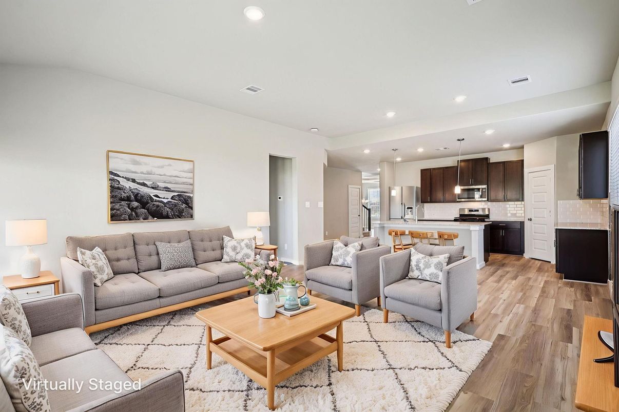 Interior, Kitchen, Living room, Pendant Lights, Recessed Lighting, Stainless Steel Appliances, Wood Texture Flooring