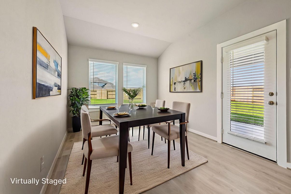 Dining room, Interior, Recessed Lighting, Wood Texture Flooring