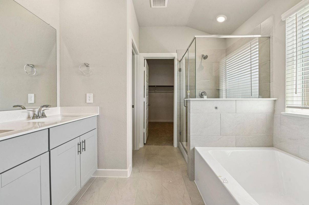Bathroom, Dual Sink Vanities, Glass Shower, Interior, Recessed Lighting