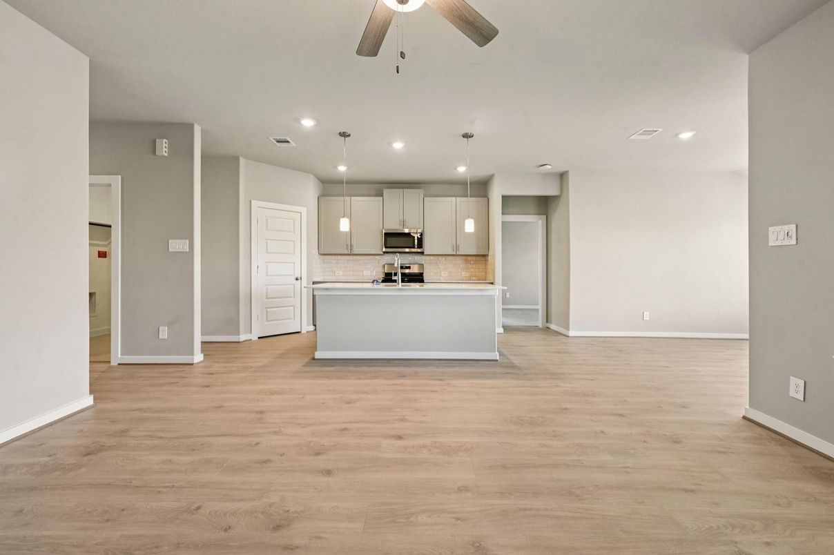 Interior, Kitchen, Pendant Lights, Recessed Lighting, Wood Texture Flooring