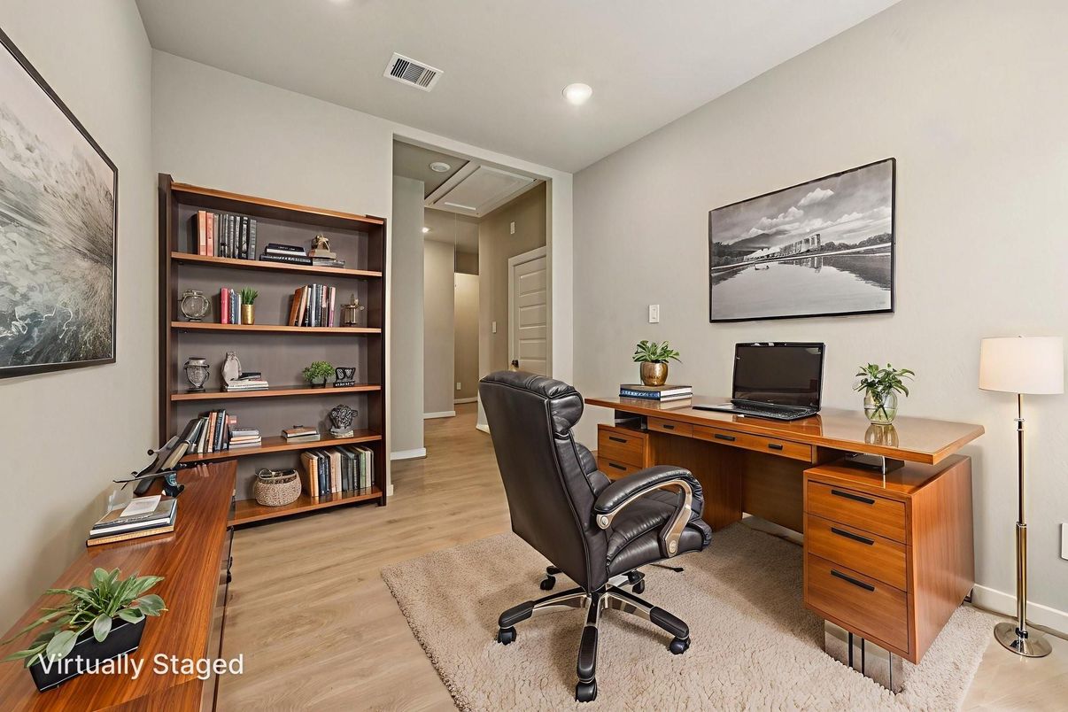 Home Office, Interior, Recessed Lighting, Wood Texture Flooring