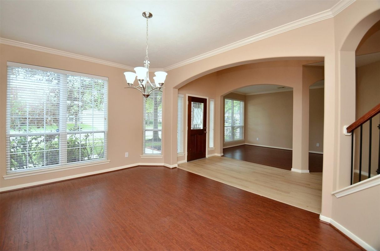 Chandelier, Empty room, Interior, Wood Texture Flooring