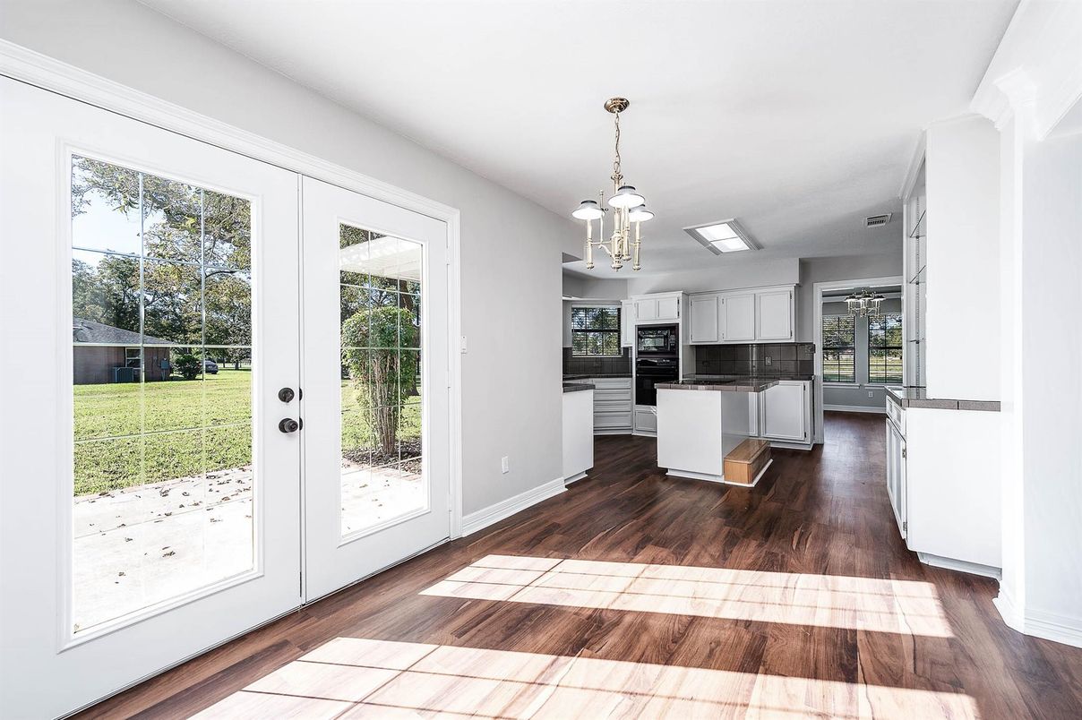 Interior, Kitchen, Pendant Lights, Stainless Steel Appliances, Wood Texture Flooring