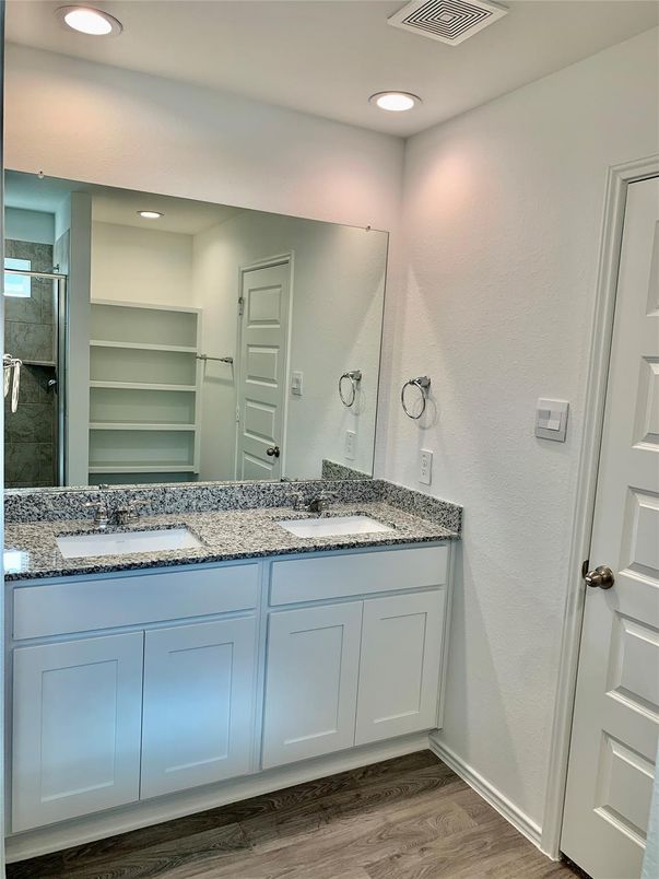 Bathroom, Interior, Recessed Lighting, Wood Texture Flooring