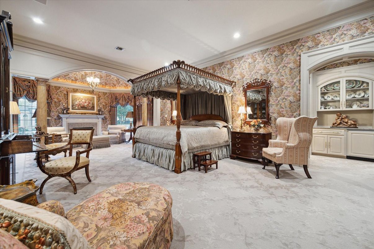 Bedroom, Chandelier, Fireplace, Interior, Recessed Lighting