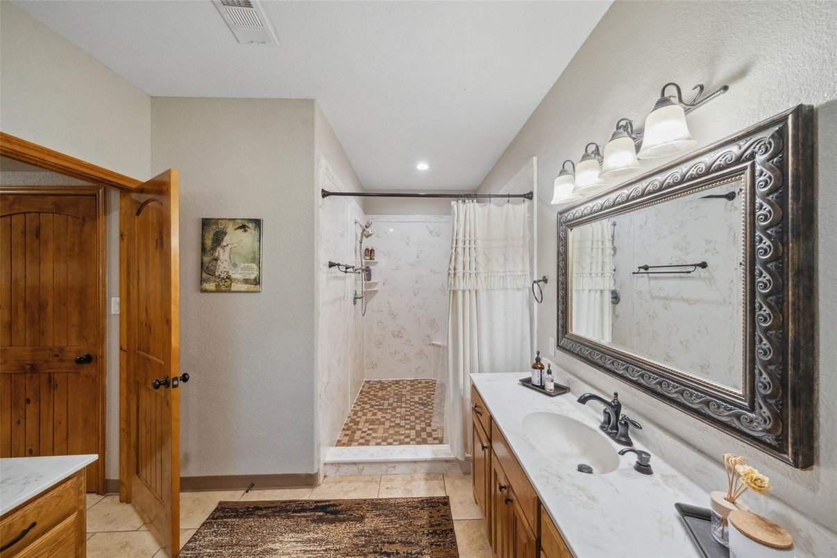 Bathroom, Dual Sink Vanities, Glass Shower, Interior, Recessed Lighting