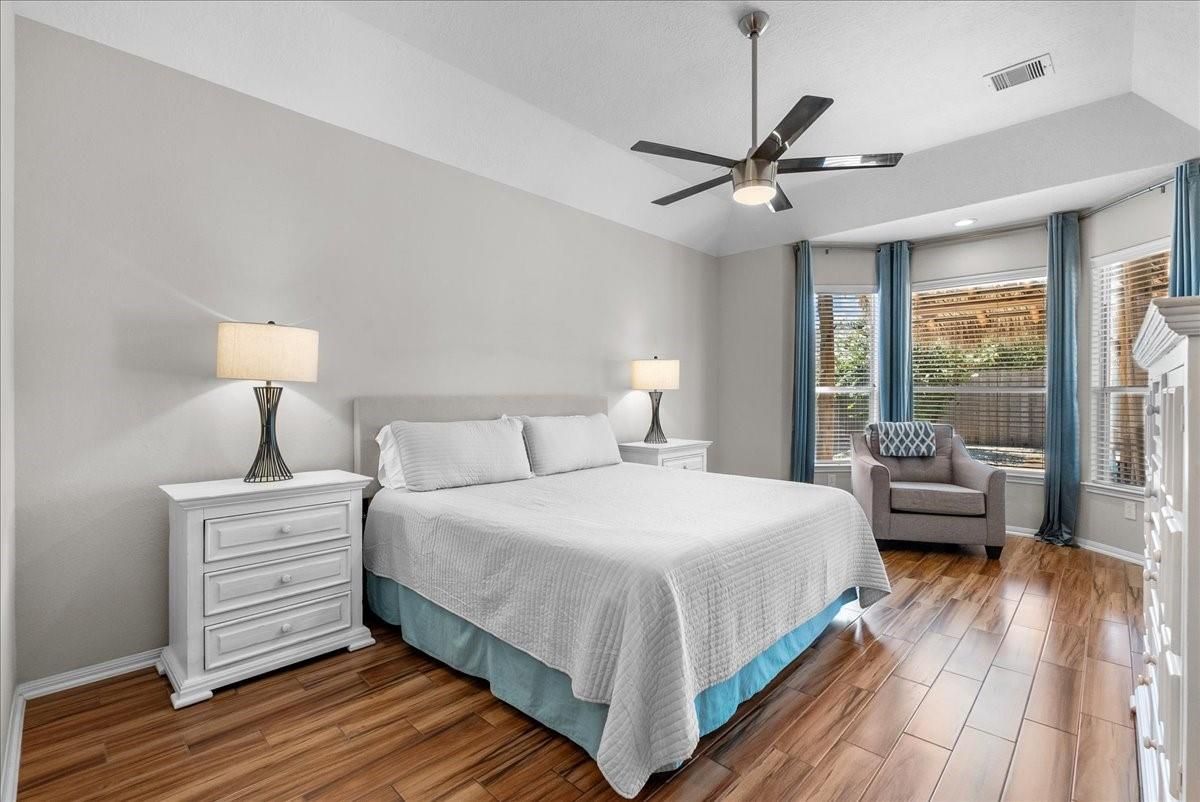 Bedroom, Interior, Recessed Lighting, Wood Texture Flooring