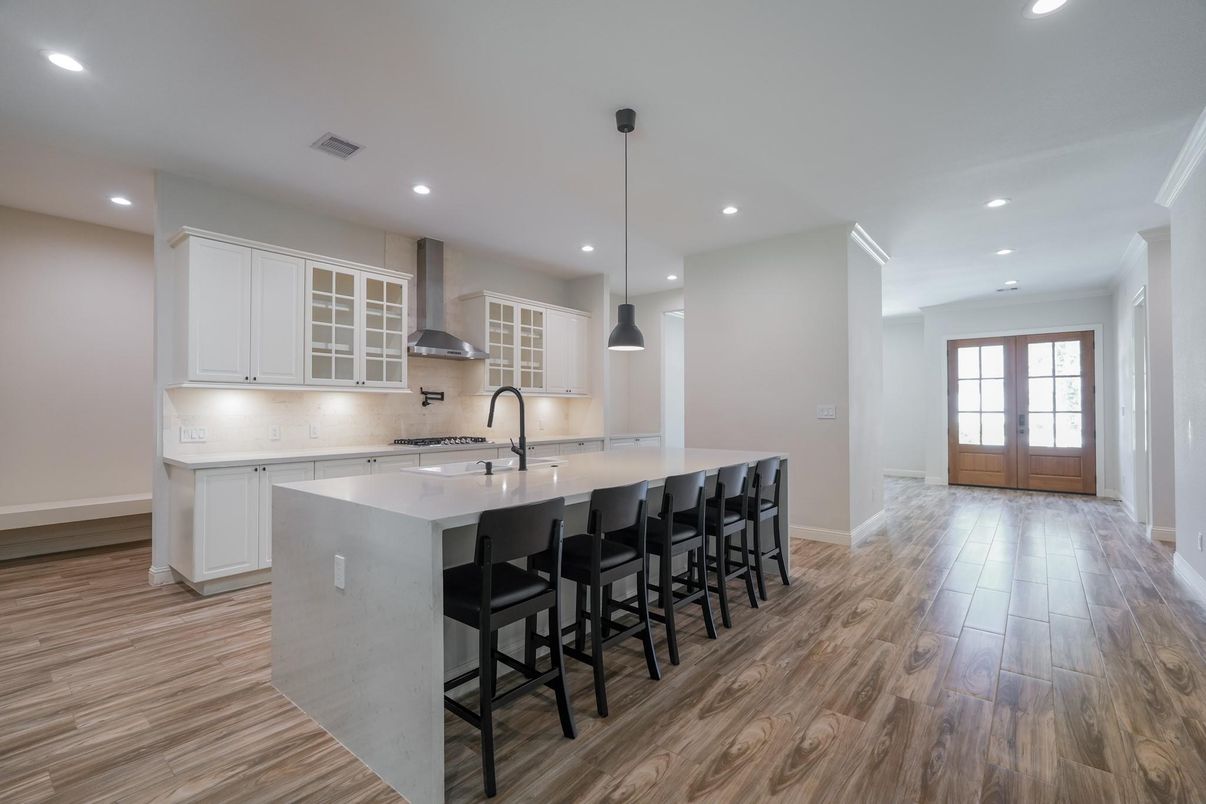Empty room, Fireplace, Interior, Recessed Lighting, Wood Texture Flooring
