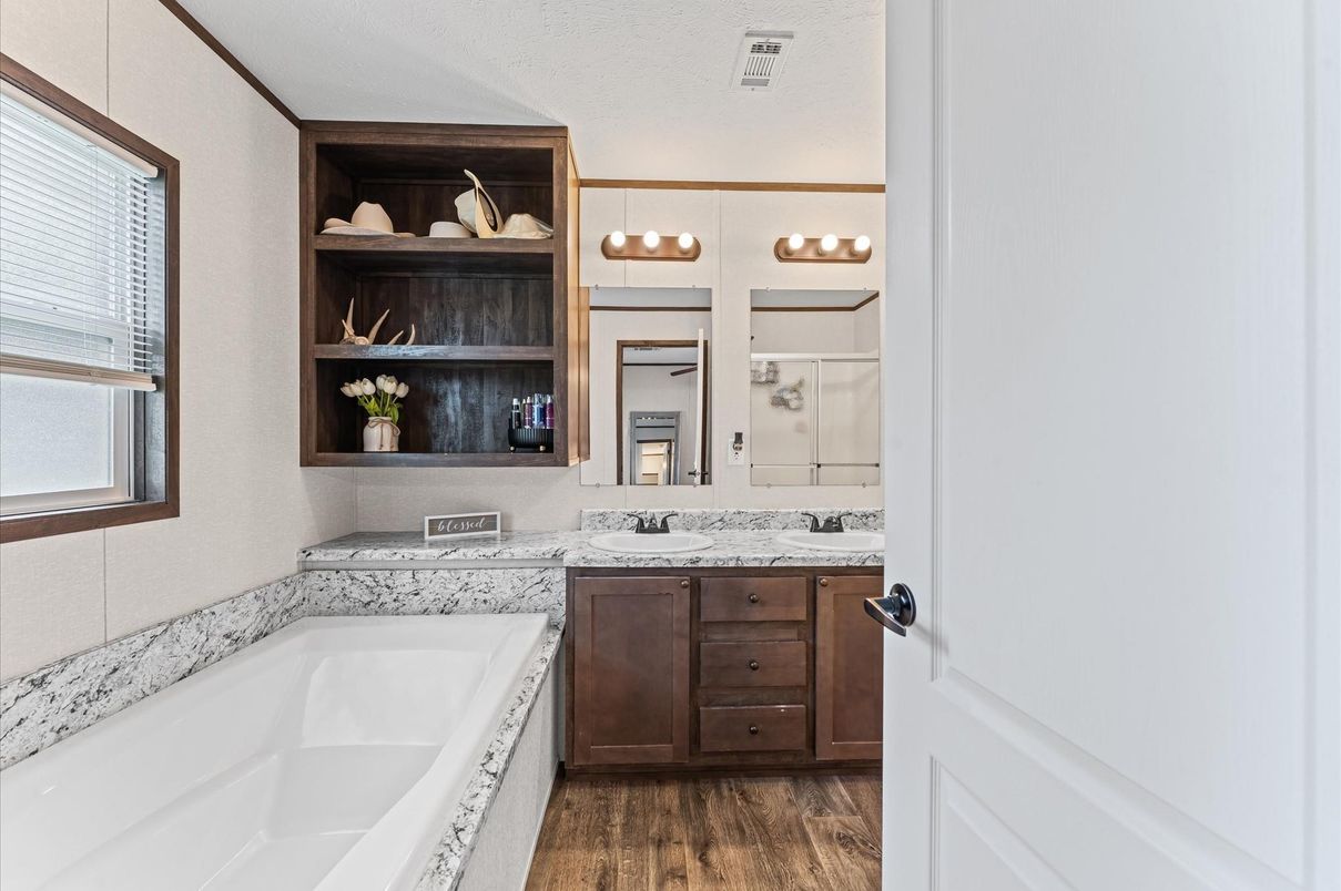 Bathroom, Dual Sink Vanities, Interior, Wood Texture Flooring
