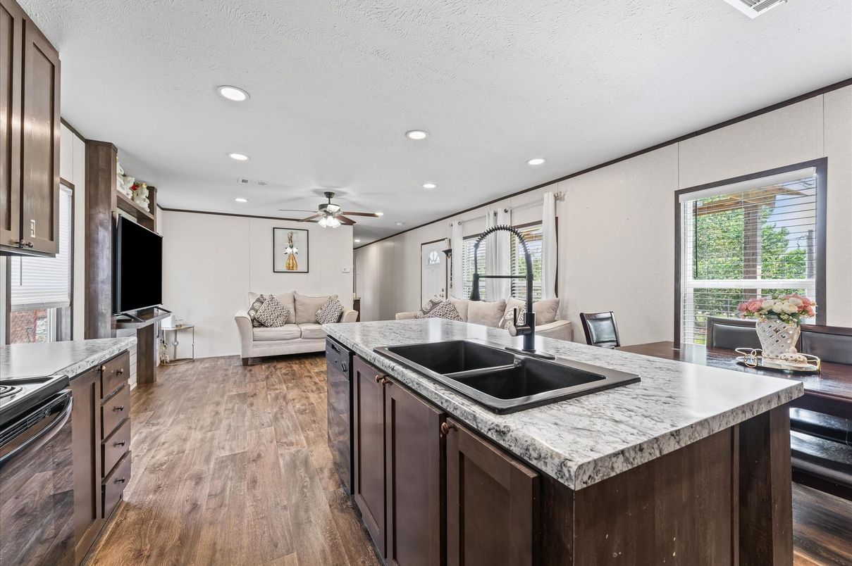 Interior, Kitchen, Recessed Lighting, Wood Texture Flooring