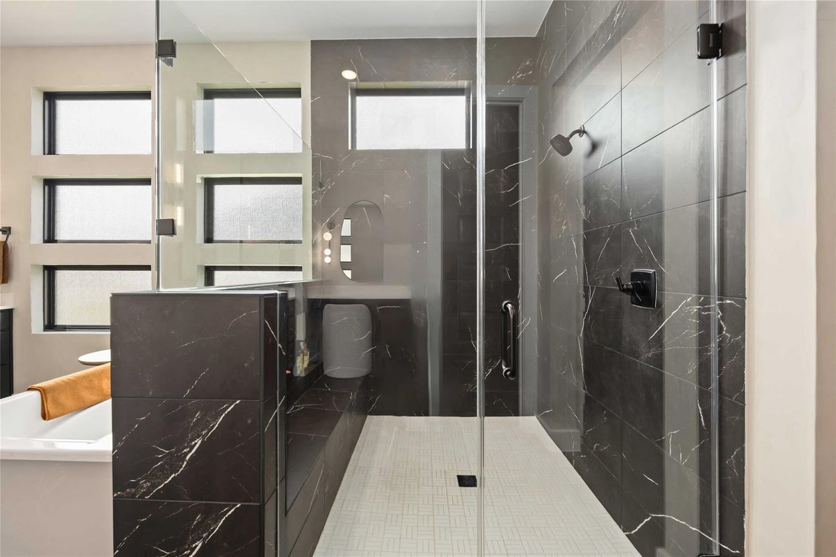Bathroom, Glass Shower, Interior, Marble Walls
