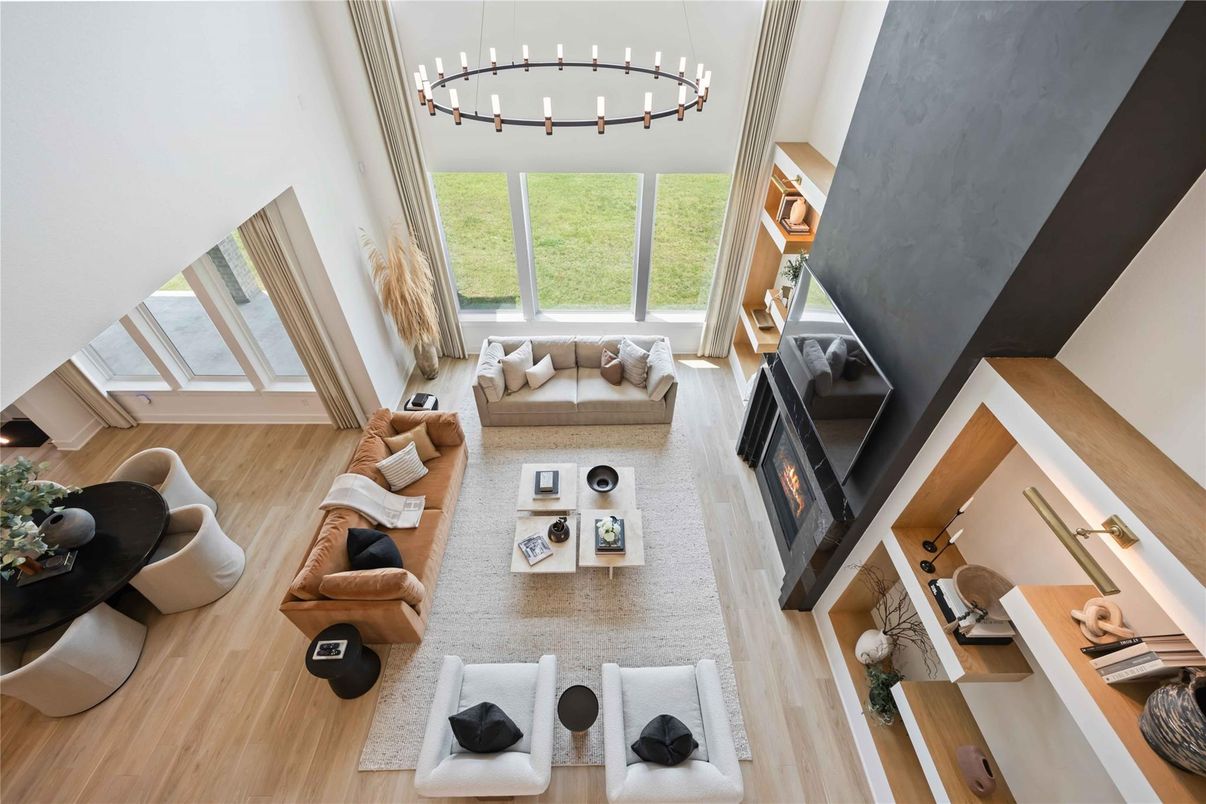 Interior, Kitchen, Marble Walls, Pendant Lights, Recessed Lighting, Wine Storage, Wood Texture Flooring