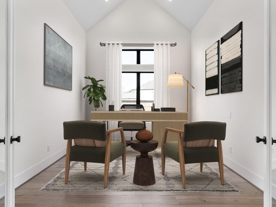 Home Office, Interior, Recessed Lighting, Wood Texture Flooring