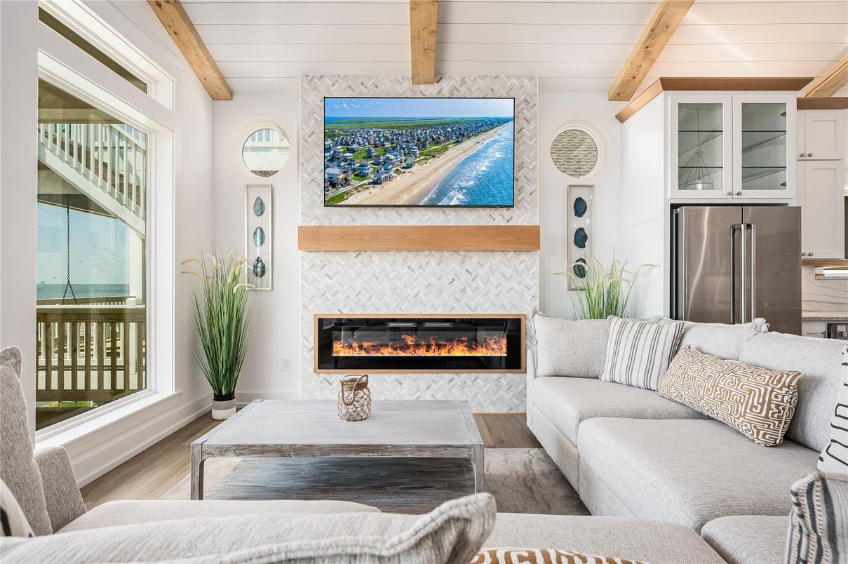 Fireplace, Interior, Living room, Wooden Beams, Wood Texture Flooring