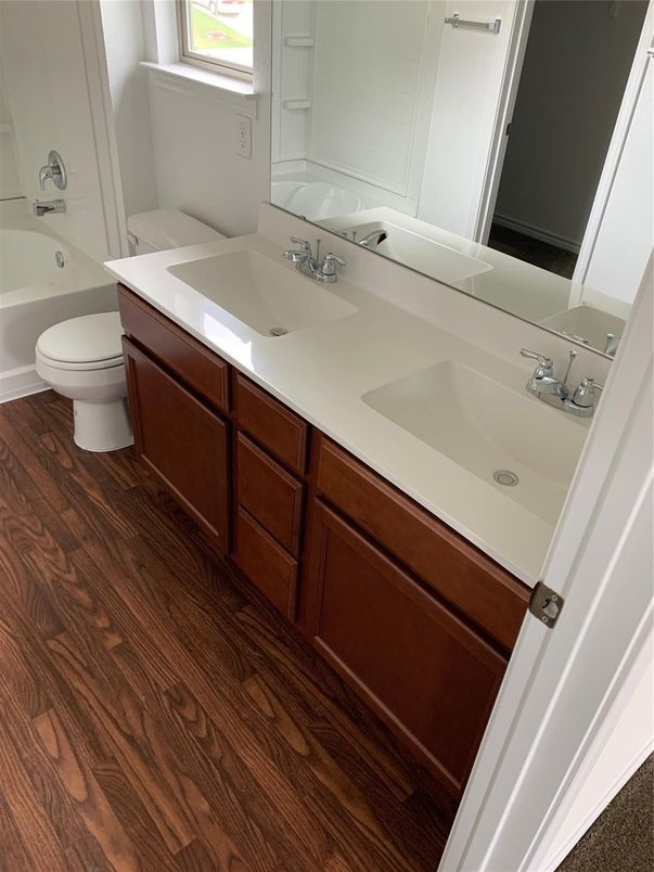 Bathroom, Dual Sink Vanities, Interior, Wood Texture Flooring