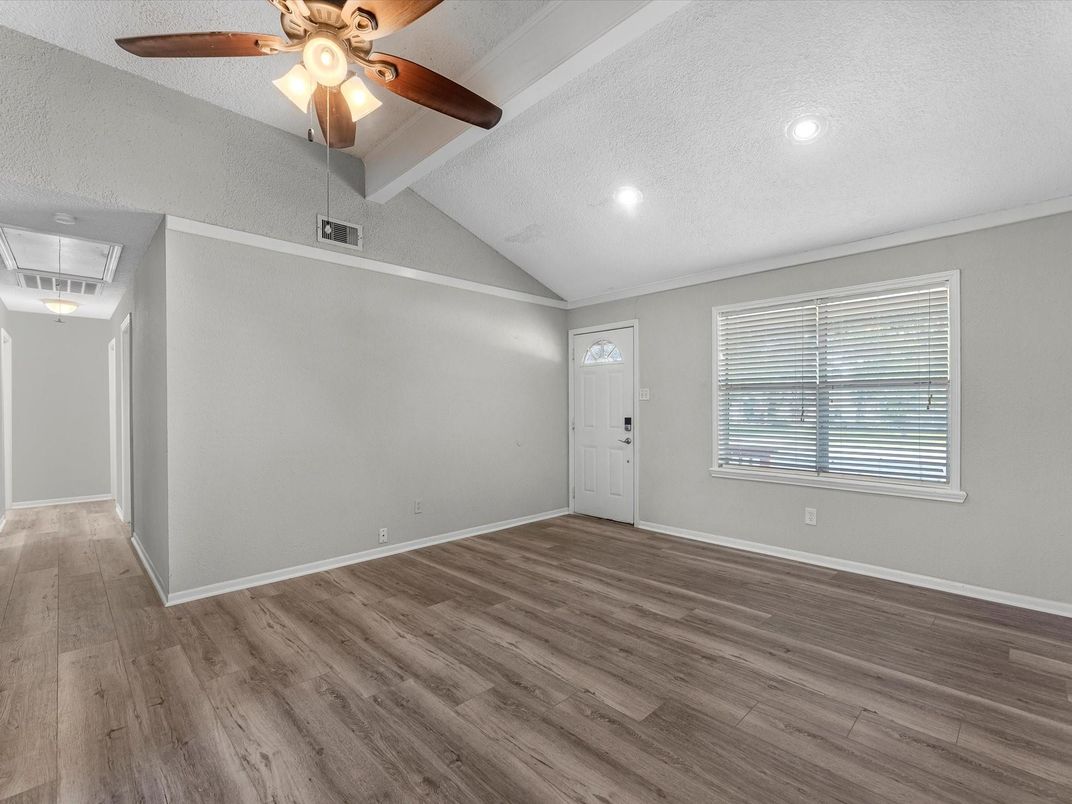 Empty room, Interior, Recessed Lighting, Wood Texture Flooring