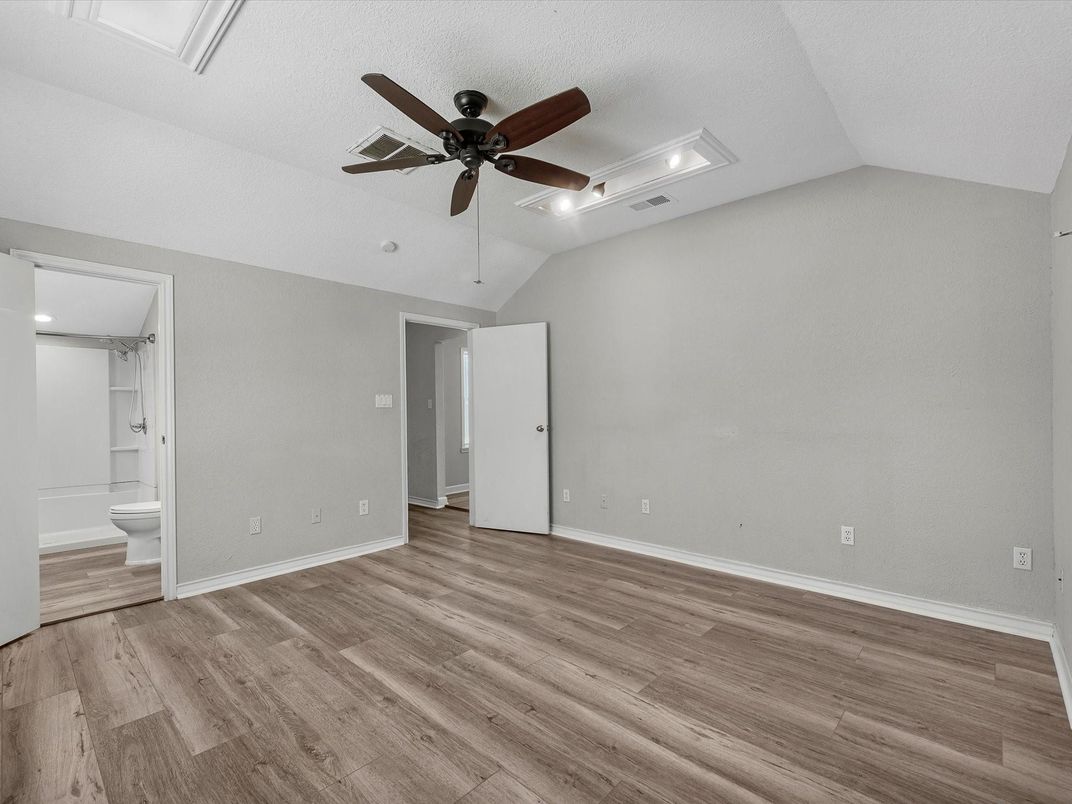 Bathroom, Empty room, Interior, Recessed Lighting, Wood Texture Flooring